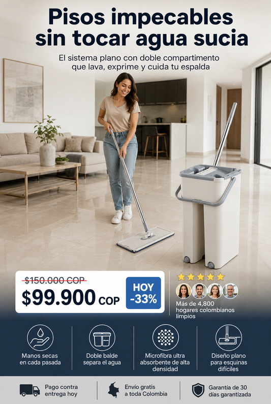 CleanDry – Sistema de Trapero Plano con Doble Balde Autolimpiante